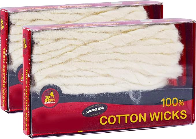 Ner Mitzvah Smokeless Cotton Wicks - 2 x 50 Pack (Approx.) - 100% Natural, for Oil Cup Candle Lighting, Multipurpose Use