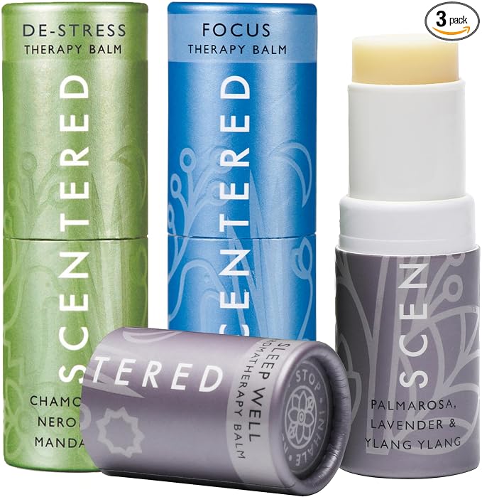 Scentered Aromatherapy Balm Gift Set - Calm & Confident (Pack of 3) - Sleep Well, De-Stress, Focus - Rosemary, Cedarwood, Lavender Essential Oils - Aromatherapy Gifts for Women