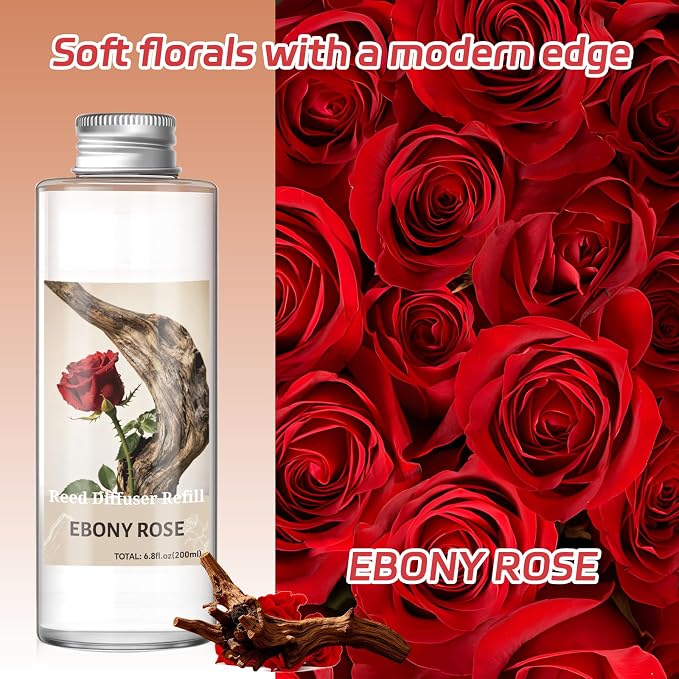 SCENTORINI Reed Diffuser Oil Refill, Ebony Rose Diffuser Oil 6.76 Fl Oz, Natural Scented Essential Oil Refill Long Lasting Summer Home Fragrance for Room Spa Aromatherapy Bathroom Home Decor