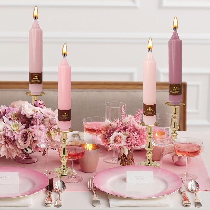 7 Inch Gradient Pink Taper Candle Set of 4 Unscented Candles Sticks Smokeless Short Tapered Candles for Home Party Wedding Decoration Valentine's Day Anniversary & All Special Occasions
