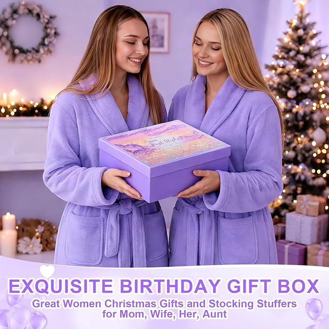 Sieral 12 Pcs Birthday Gifts for Women Spa Basket Set for Women Mother's Day Gifts Flannel Bathrobe Tumbler Scented Candle Makeup Bag Eye Mask Mirror Bracelet for Mom, Nurse, Wife, Girlfriend