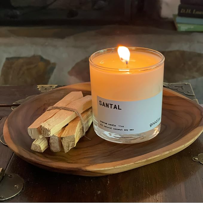 Goodies Premium Santal Scented Candle 3-Pack – Luxury Coconut Soy Wax Blend (11oz Each) – 180-Hour Total Burn Time – Warm Sandalwood, Cardamom & Cedarwood