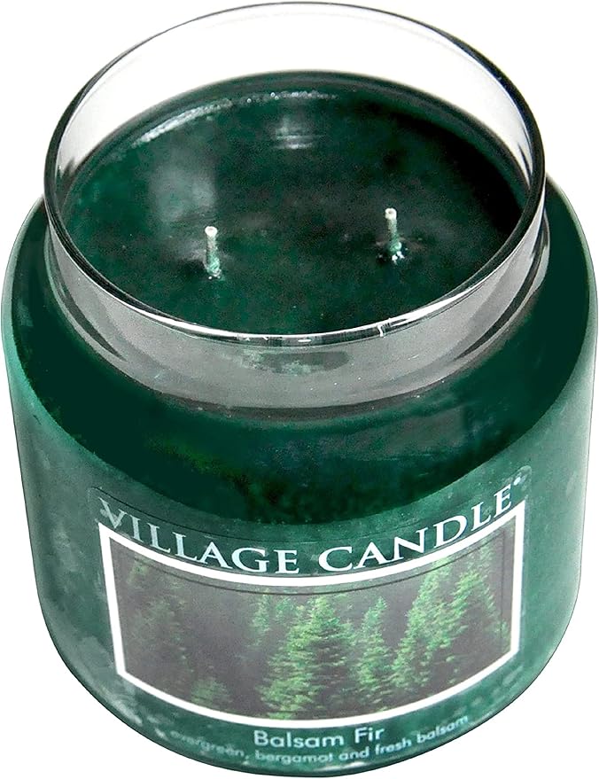 Village Candle Balsam Fir Medium Glass Apothecary Jar Scented Candle, (16 oz), Green