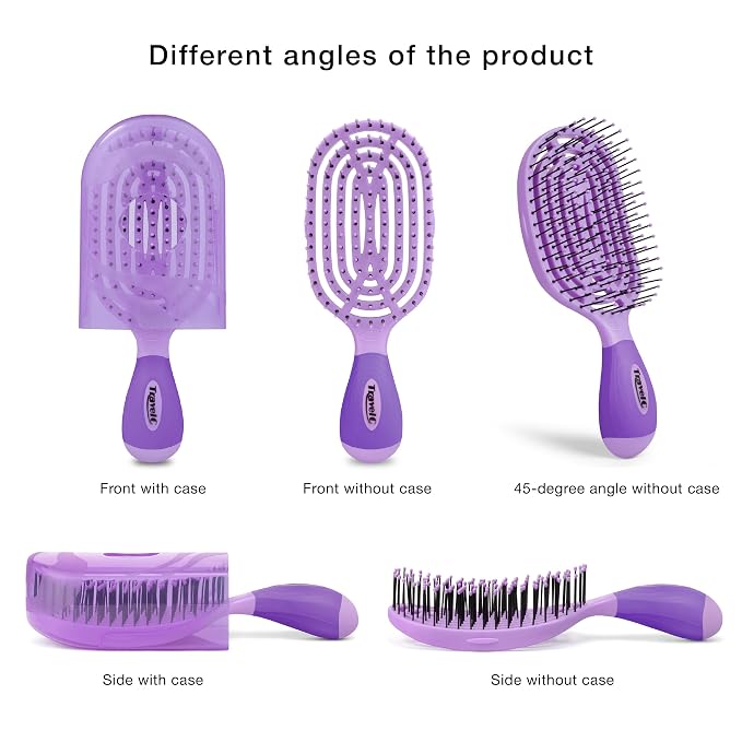 NuWay 4Hair® TravelC® U.S. Patented Single-Curve Scalp Care Travel Brush with Protective Case – Premium Portable Hair Health Tool with Heat-Resistant – Wet & Dry Use (Classic Purple)