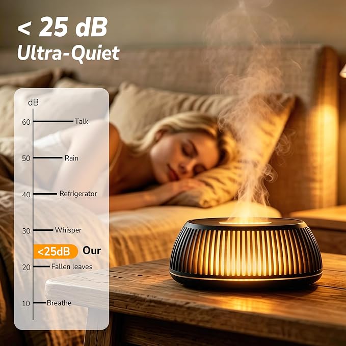 Flame Essential Oil Diffuser 150ml, Ultrasonic Aromatherapy Diffuser with 7 Color Lights, 1/2/4H Timer, Auto Shut-Off for Home Office Bedroom (Black)