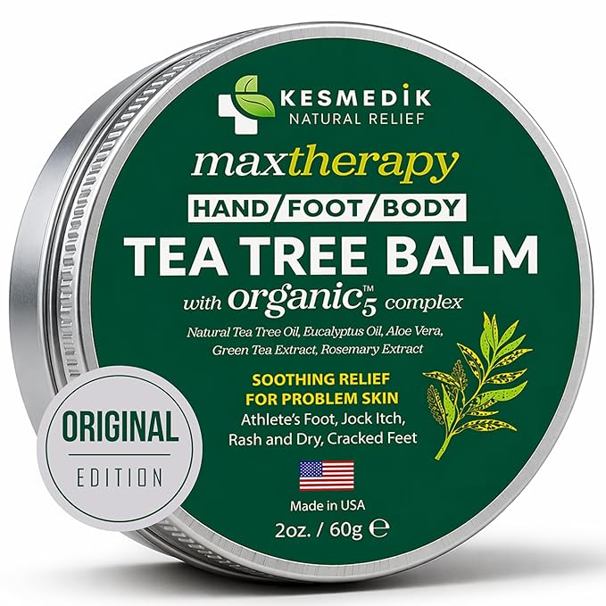 KESMEDIK Tea Tree Oil Balm for Skin, Soothes Itching, Rashes & Dry Skin, Antifungal Defense for Athlete’s Foot, Jock Itch, Chafing, Bug Bites & Eczema, Natural, Effective & Safe for All Ages