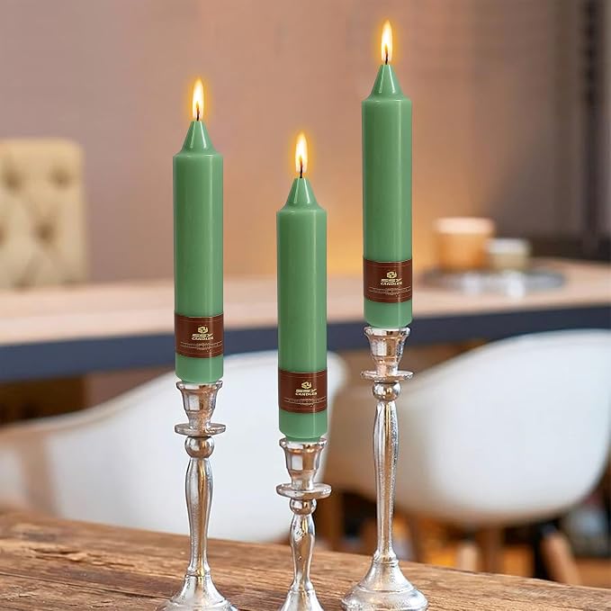 Sage Green Short Taper Candle 7 Inch Candlesticks Unscented Dripless Tapered Candle Set for Home Decor Wedding Party Dinner Candles, 4 Pack