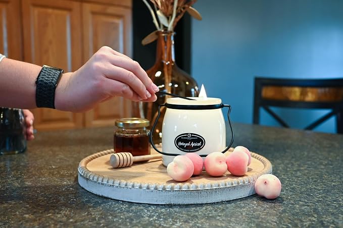 Milkhouse Candle Company Honeyed Apricot Soy Candle - Apricot | Honey | Tonka Bean Scented - 16 oz Butter Jar with Lid, 65+ Hour Burn Time, Made in the USA