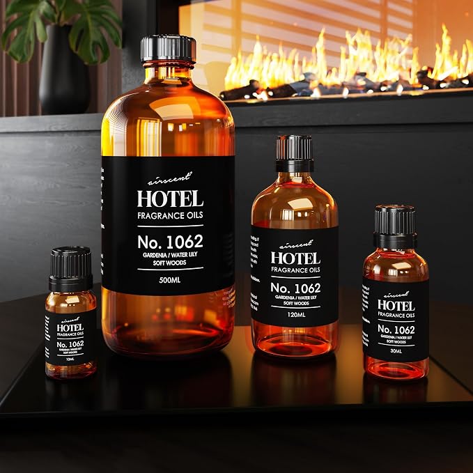 AirScent Hotel Diffuser Oil No. 1062 - Gardenia, Water Lily, Soft Woods - Premium Fragrance Oil for Ultrasonic and Waterless Diffusers and Crafting - 10 mL, 0.34 fl oz Glass Dropper Bottle