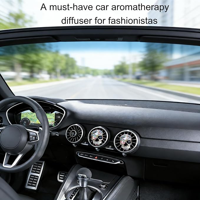 Gothic Skull Car Air Freshener Vent Clips with 2 Pads, Halloween Scented Car Accessories for Men Women, Automotive Interior Decor and Cool Car Fresheners for Men， Spooky Gift Idea-A7