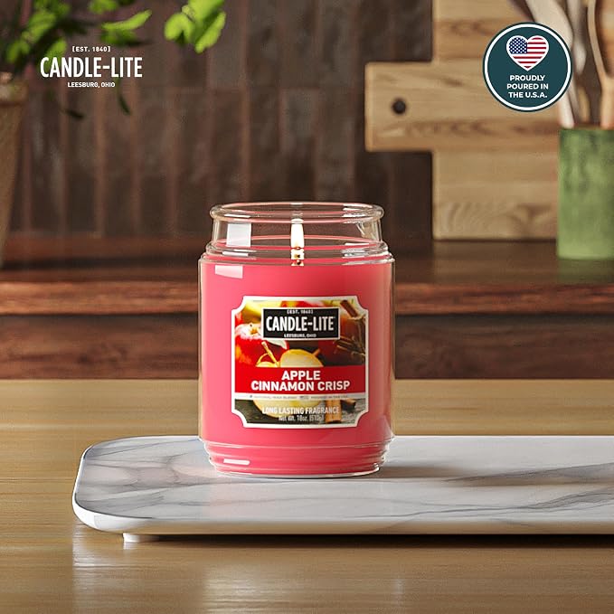 Candle-lite Fall Scented Candles, Apple Cinnamon Crisp, 18 oz Jar, Proudly Poured in The USA, Aromatherapy Candle, Single-Wick with 110 Hours of Burn Time, Perfect for Creating an Inviting Ambiance