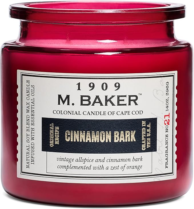 Colonial Candle Cinnamon Bark Scented Jar Candle | 2-Wick Natural Soy Blend Wax Candle for Home | Relaxing Aromatherapy Candle Infused with Essential Oils | M. Baker Apothecary Glass Jar Candle