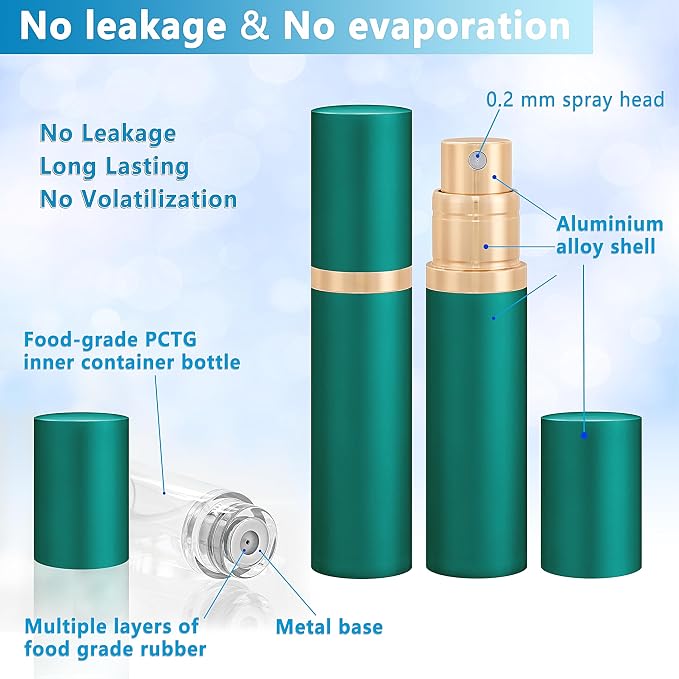 Travel Refillable Perfume Atomizer Bottle 5ml Leakproof Travel Perfume Refillable Bottle, Perfume Atomizer (Green)