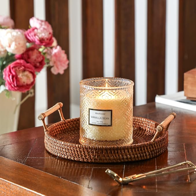 Vanilla Bean Candle, Large Decorative Glass Candle 19oz, Luxury Soy Wax Scented Candle Gift for Women, Home Fragrance for Living Room