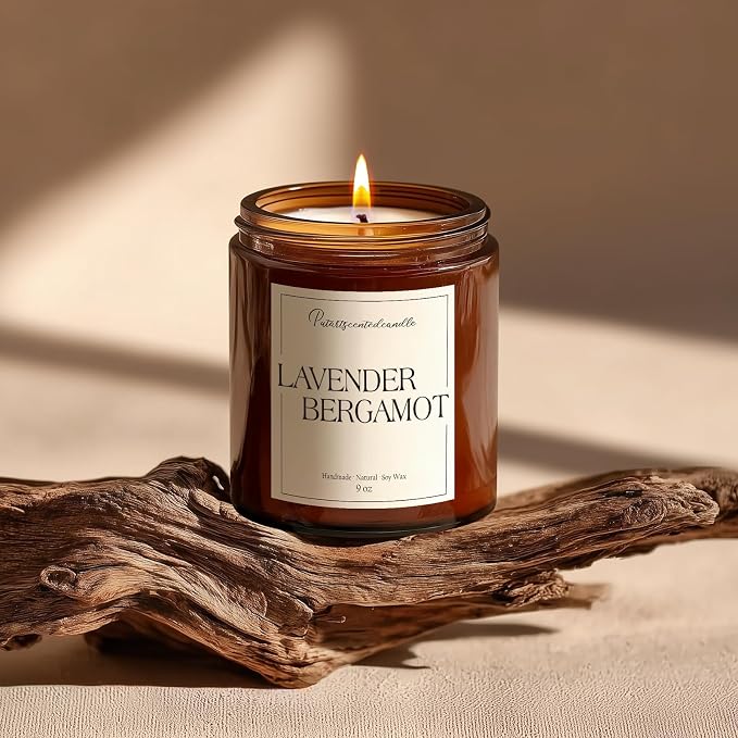Lavender & Bergamot Scented Candles for Home, Natural Soy Wax Aromatherapy Non Toxic Candle Gifts for Women Men, Home Fragrance Decoration Glass Jar Candle for Meditation and Relaxation (9oz