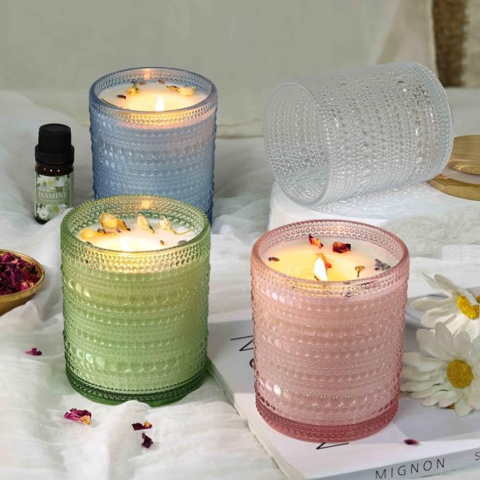 DARJEN Candle Making Kits for Adults - Candle Making Supplies with 4 Candle Jars(Clear, Pink, Blue, Green), Candle Tins, Soy Wax, Scents, Dried Flower & More, DIY Starter Candle Making Kit Home Decor