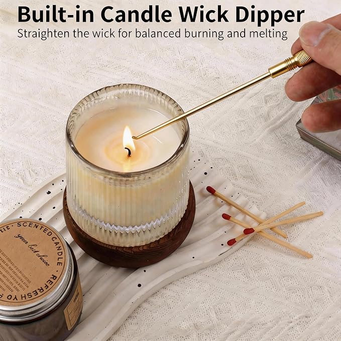 Innovative 2-in-1 Candle Snuffer Extinguisher with Removable Wick Dipper,Candle Flame Put Out Tools with Non-Slip Long Handle,Perfect Accessories for Candle Lovers (Gold)