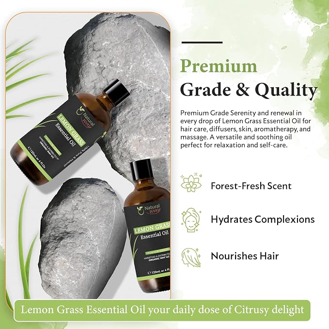 Essential Oil | Pure Aromatherapy Oil for Diffusers, Hair Growth, Skin, Scalp Care, Massage | Refreshing Hair Oil for Women & Men | Essential Oil for Diffuser (Lemongrass)