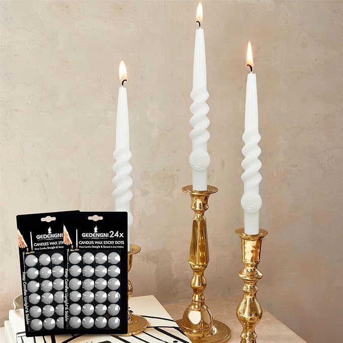 48pcs White Art Deco Taper Candle Wax Dots - Adhesive, Soft Wax for Any Candle Holder - Unscented