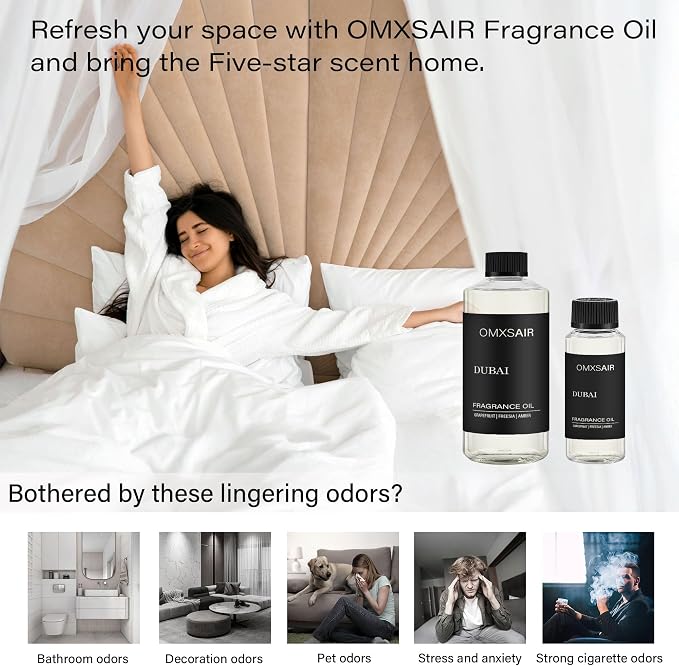 Luxury Hotel Scent Dubai Oil Diffuser Refill Kit | Long Lasting Essential Oil for Large Room, HVAC & Car Waterless Fragrance Diffusers| Nanotech Formula| Spa Calming Aromatherapy Oil (120ml/4.1 FL oz)
