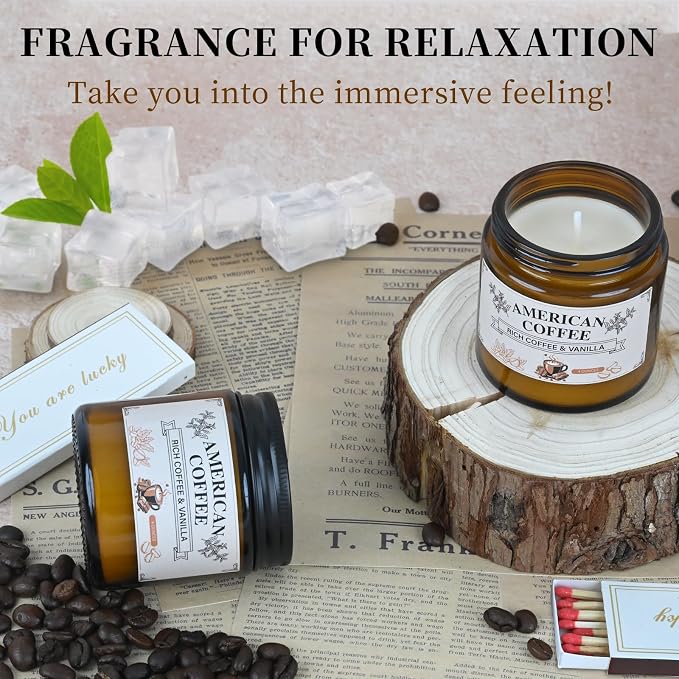 Scented Soy Candle - 100% Natural Soy Wax, Recyclable Frosted Glass Jar & Metal Lid, Thoughtful Gift for Book Enthusiasts, Cozy Reading Ambiance Candle (4OZ, American Coffee)