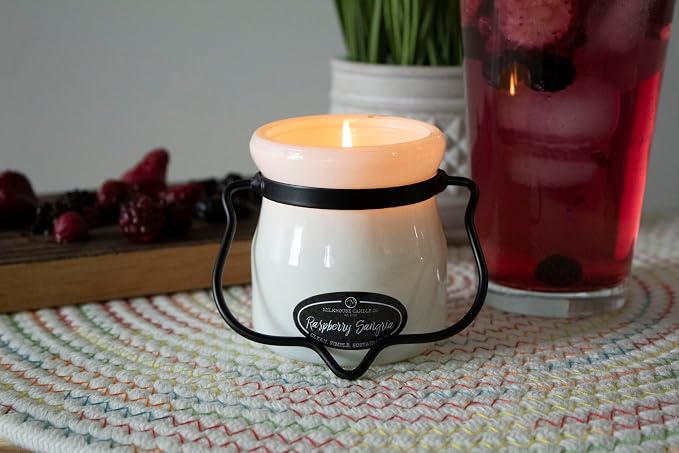 Milkhouse Candle Company Raspberry Sangria Soy Candle - Pink Rose | Rosewater | Pink Pear Scented - 5 oz Cream Jar with Lid, 35+ Hour Burn Time, Made in the USA