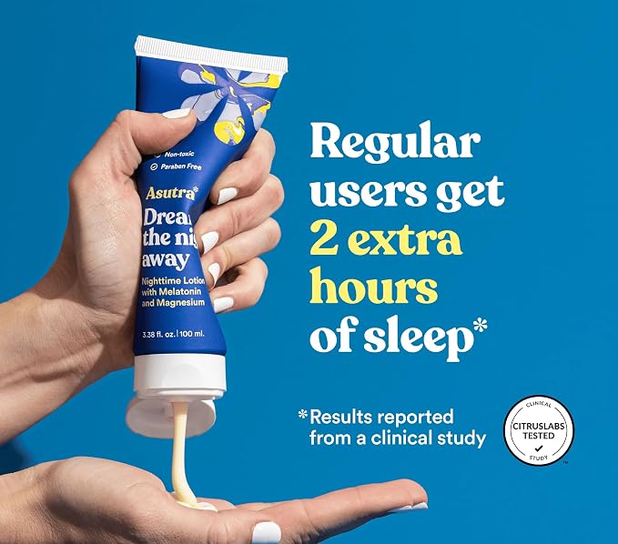 ASUTRA Dream the Night Away | Magnesium Lotion for Sleep, 100mL | With Melatonin for Sleep and Moisturizing Shea Butter, Nighttime Magnesium Cream w/Lemongrass Scent