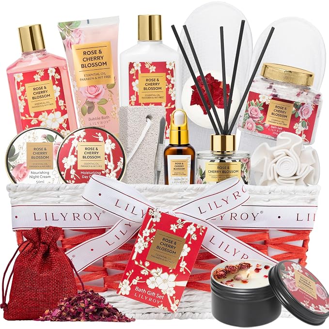 17Pcs Spa Gifts Bath Skin Care Set Relaxing Rose Spa Gift Baskets for Women