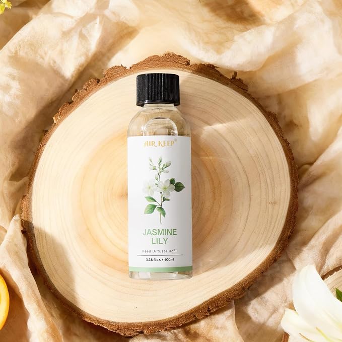 Airkeep Reed Diffuser Oil Refill/Jasmine Lily/3.38oz（100ml/1 Pack/Scented Oil Refill for Reed Diffuser Home Fragrance for Bedroom, Bathroom Office Home Decor