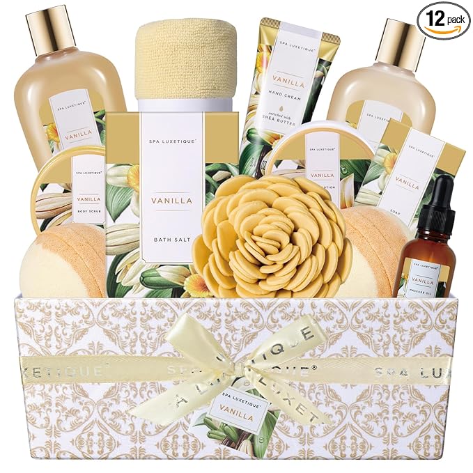 Spa Gift Baskets for Women, Luxetique Spa Kit for Women, 12pcs Vanilla Bath and Body Sets, Birthday Gifts, Self Care Gifts for Mom, Wife, Girlfriends