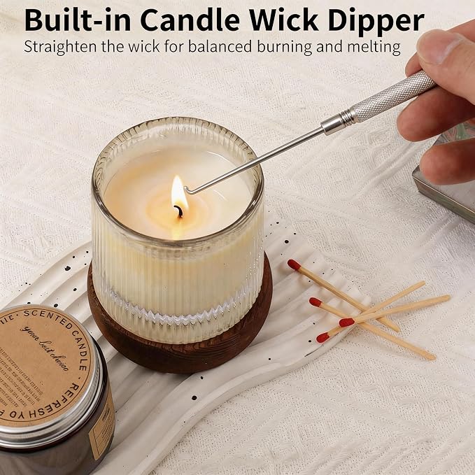 Innovative 2-in-1 Candle Snuffer Extinguisher with Removable Wick Dipper,Candle Flame Put Out Tools with Non-Slip Long Handle,Perfect Accessories for Candle Lovers (Silver)