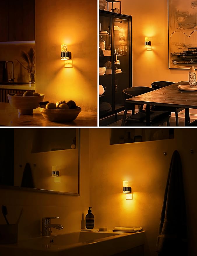 L LOHAS LED Night Light,Dimmable Night Lights Plug into Wall, 2 Pack Acrylic Nightlights with 0-100 LM Adjustable Brightness, Amber Plug in Night Light with Dusk to Dawn Sensor, for Bathroom Hallway