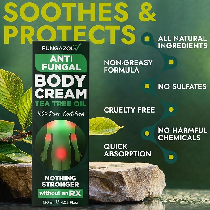Antifungal Body Cream for Ringworm & Athlete’s Foot | Strength Formula with Tea Tree Oil | Helps With Itching, Burning & Scaling Relief | Treatment For Skin Fungus | 4.05 fl oz