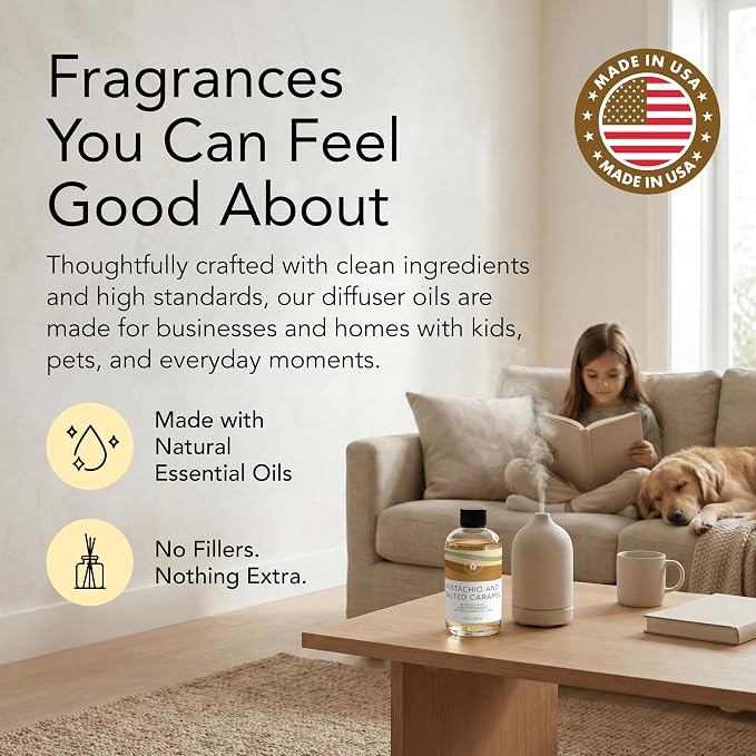 Aroma Country Pistachio & Salted Caramel Diffuser Oil - Luxury Dessert-Inspired Fragrance Oil, Home Aroma for Diffusers & Room Spray - Premium Aromatherapy Oils & Home Scent (4 Fl Oz)