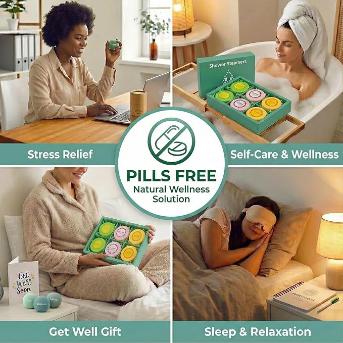 Stress Relief Gifts with Heated Eye Mask, Stress Balls for Adults, Shower Steamers & Adult Coloring Book for sinus relief – Self Care Relaxation Kit, Anxiety Relief Items