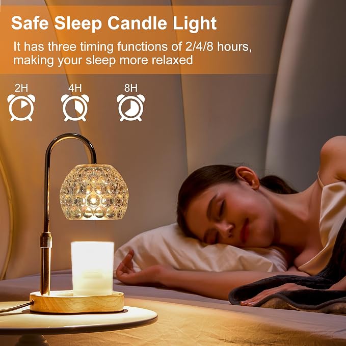 Candle Warmer Lamp with Timer Dimmable, Round Transparent Glass Wax Warmer Lamp with Iridescent Color Finish, Adjustable Height for Jar Candles, Birthday & House Warming Gift for Women
