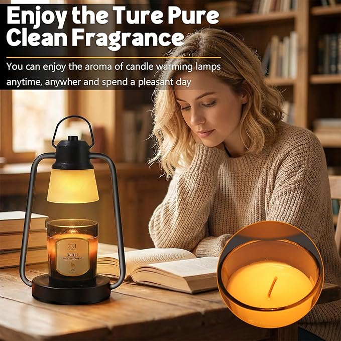 Candle Warmer Lamp, Candle Lamp Warmer with Dimmer, Electric Candle Warmer for Jar Candles Lamp Warmer Bedroom Home Decor, 2H/4H/8H Timer with 2 * 50 Bulbs