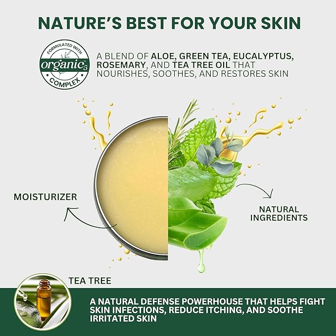 KESMEDIK Tea Tree Oil Balm for Skin, Soothes Itching, Rashes & Dry Skin, Antifungal Defense for Athlete’s Foot, Jock Itch, Chafing, Bug Bites & Eczema, Natural, Effective & Safe for All Ages