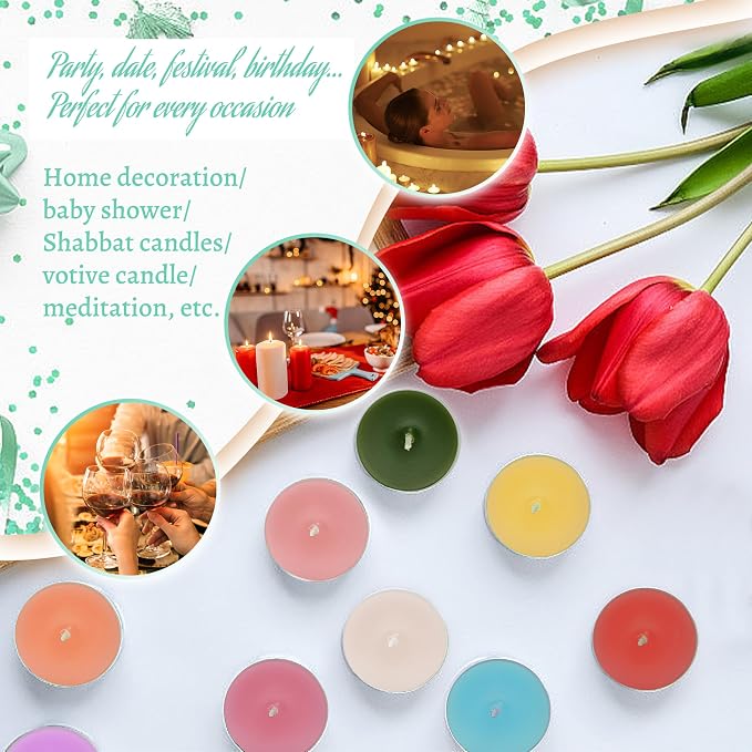 Mint Scented Tealight Candles, Blue Scent Tea Lights Candles Clear Cup, 24 Pack Colored Tealights Candle, 6 Hour Burn Time Tea Candles for Party, Decor, Spa, Shabbat