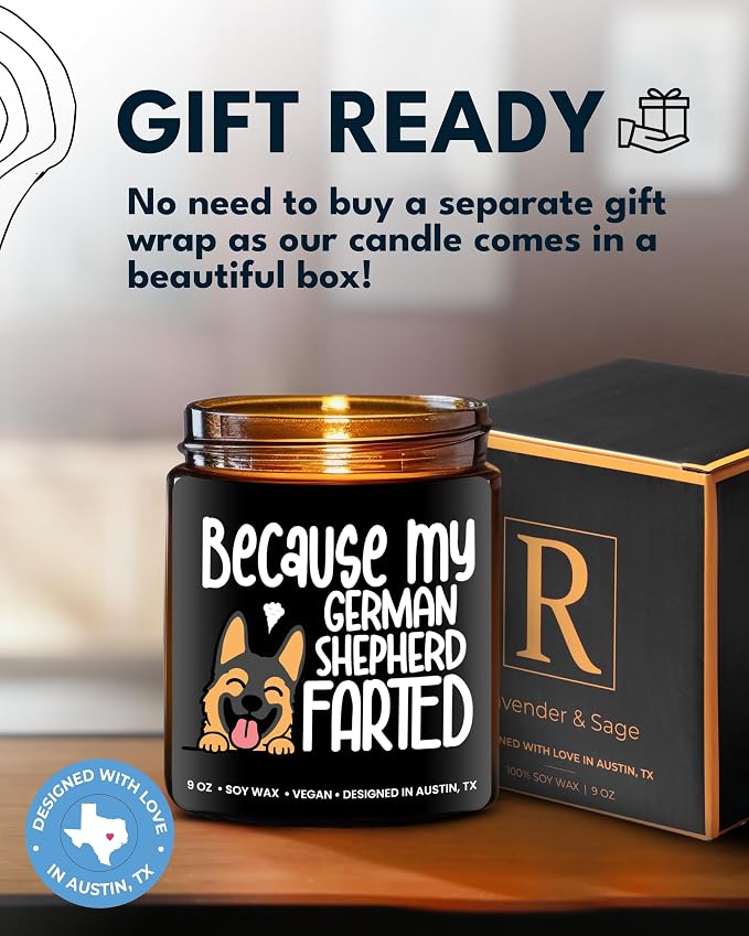 Funny German Shepherd Candle, German Shepherd Gifts for Women, Unique Funny Dog-Themed Gift Ideas, Best Present for Pet Lovers, Perfect Presents for Dog Mom & Dad, Birthday, Christmas, Gift-Ready