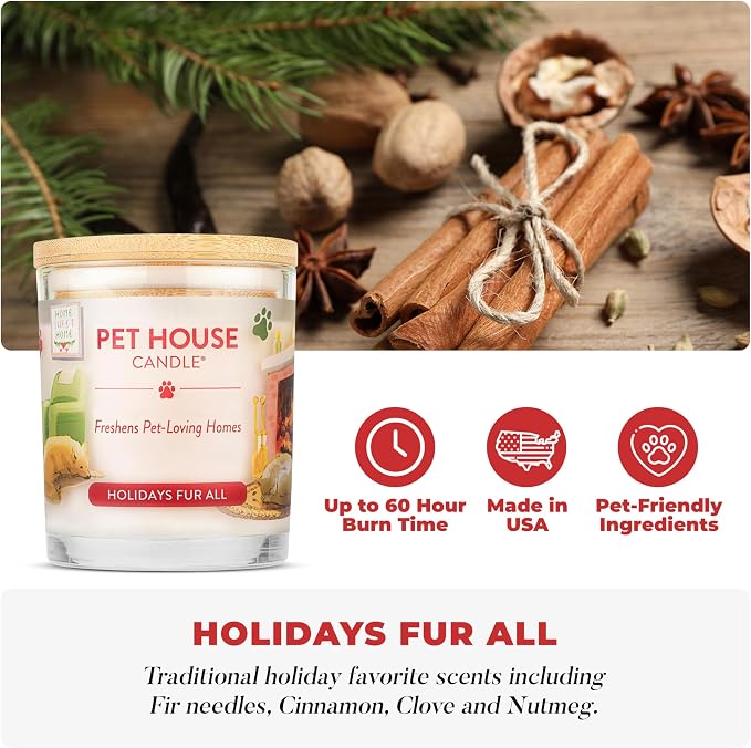 Pet House Scented Candles, Plant Based Pet Candle, Clean Burning, Long Lasting Air Freshener for Home, Holidays Fur All 2 Pack