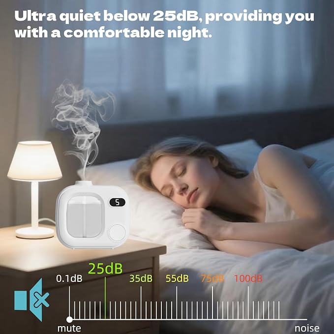 Waterless Essential Oil Diffuser Ultrasonic Essential Oil Diffuser for Home Large Rooms Bathroom Hotel Office Car - Cordless with 5 Mist Levels Waterless Difusor Aroma 360 Fragrance Machine