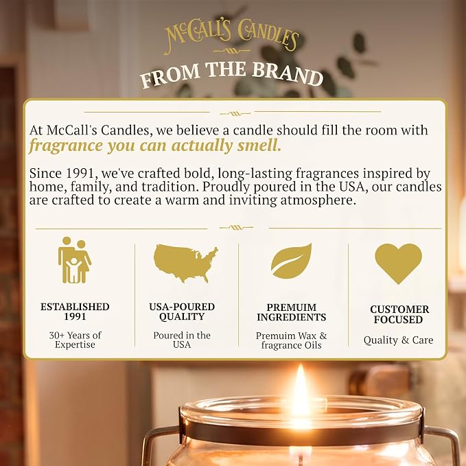 McCall’s Candles | Mahogany & Teakwood | 26 oz Scented Candle | USA-Poured | Vintage Rustic Jar with Carrying Handle | Soft Timber, Herbs & Floral Blend