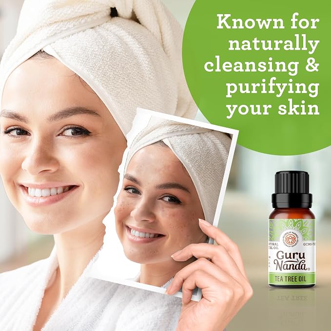 GuruNanda Tea Tree Essential Oil, 100% Pure, Natural and Undiluted Diffuser Oil for Aromatherapy, Massages & DIY Recipies, Helps in Skin & Hair Care (2X0.5 fl Oz)