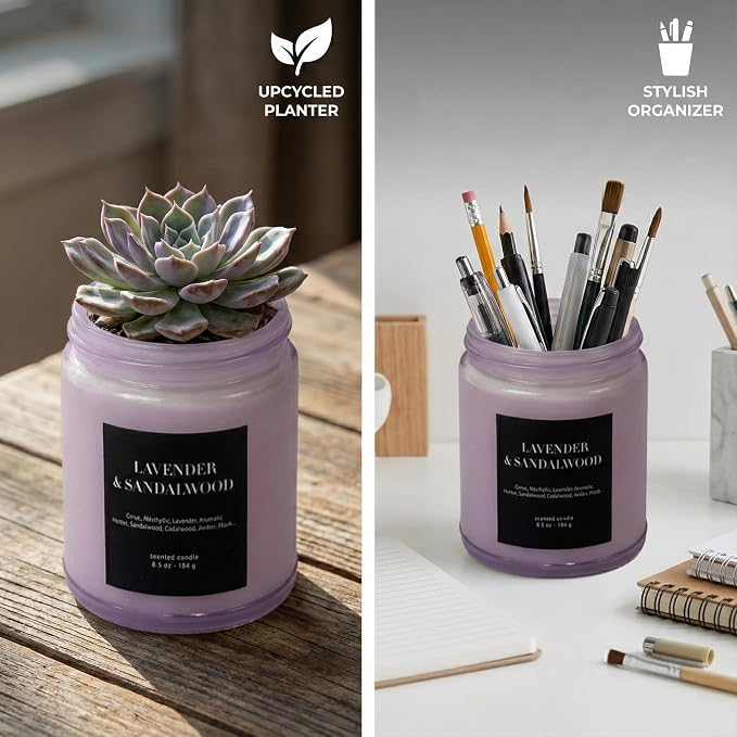 CW Studio Lavender & Sandalwood 6.5oz Scented Candle – Hand-Poured in Color Glass Jar with Lid, Calming Spa-Like Aroma for Home Decor, Self-Care & Gift