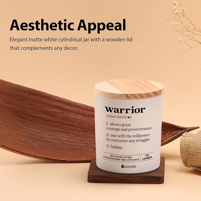 Warrior Definition Motivational Scented Candle for Home Office Inspirational Gifts Cancer Patient Survivor Sobriety Gifts Jar Candle (7 oz, Lavender)