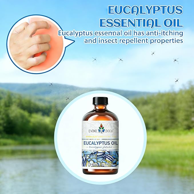 EVOKE OCCU Eucalyptus Essential Oil for Diffuser, Aromatherapy, Shower, Clear Breath, Add to Body Wash, Soap and Candle Making - 4 Fl Oz
