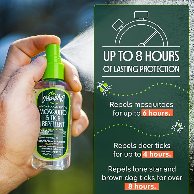 Murphy's Naturals Mosquito & Tick Bug Repellent Spray, Oil of Lemon Eucalyptus for Skin + Outdoor Gear, 2 Ounce Pump, 3-Pack
