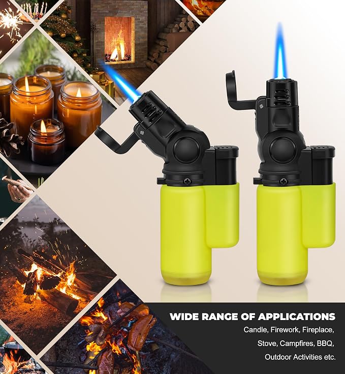 SAMNIU 4 Pack of Mini Torch Lighter, Windproof 45° Rotatable Jet Flame, Multi-Purpose Butane Lighters for Candle, Fireplace, Christmas Party Favors (Gas not Included)