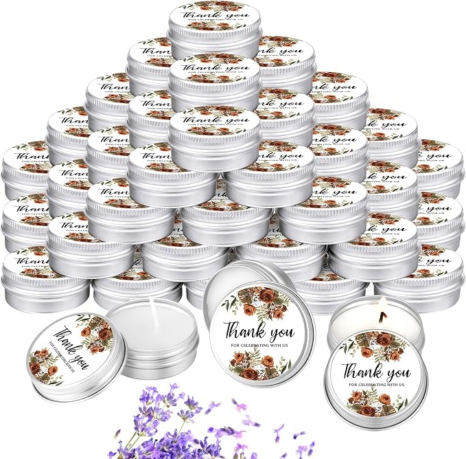 MTLEE 50 Pcs Wedding Candles Gift Favors for Guests 1 Oz Lavender Scented Soy Wax Aromatherapy Candle Favors for Bridal Shower Rustic Wedding Party Guests (Terracotta Floral)